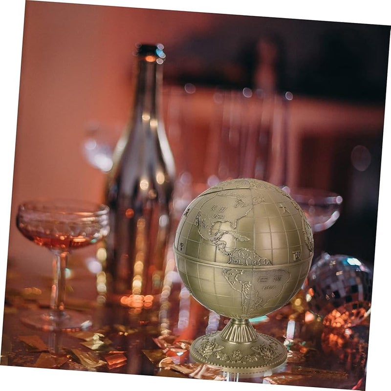 Vintage Globe Ashtray with Lid Windproof Antique Style Desktop Decoration - Image 3