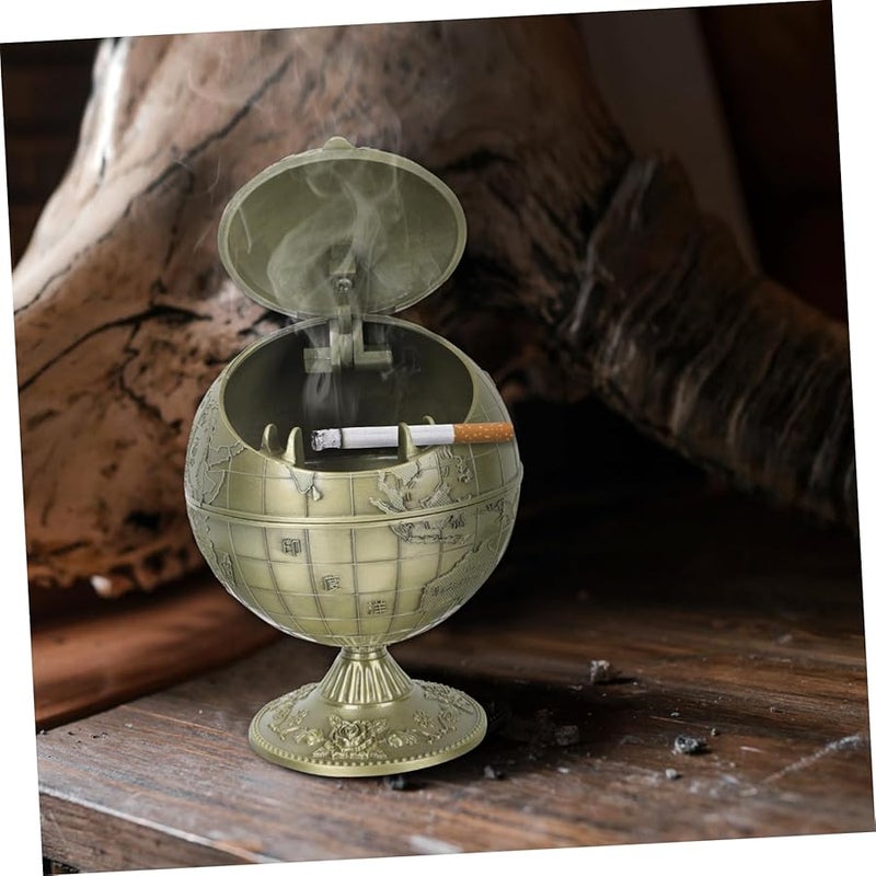Vintage Globe Ashtray with Lid Windproof Antique Style Desktop Decoration - Image 4