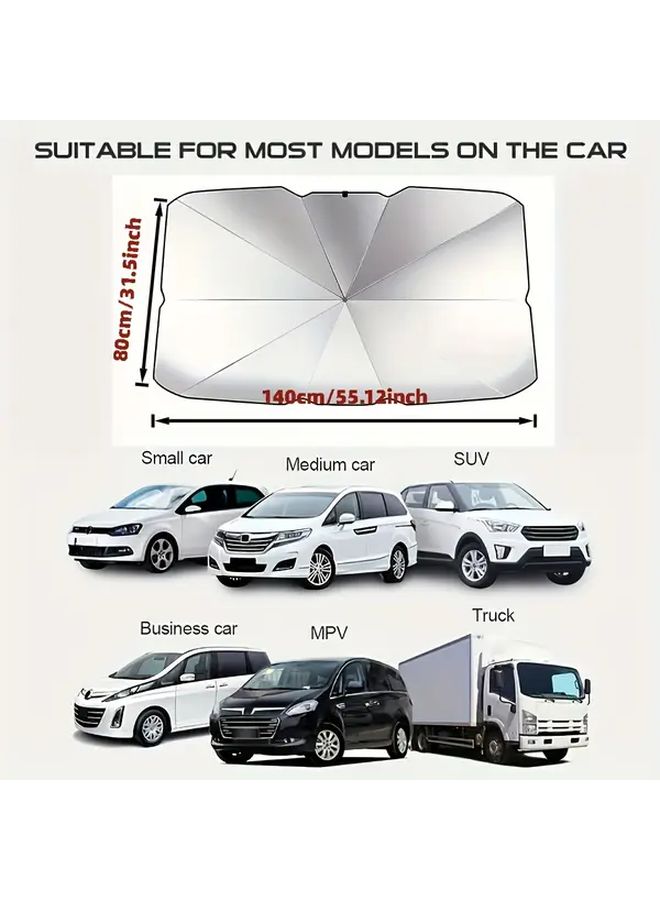 Large Silvery Coated Retractable Car Sunshade Umbrella Style Windshield Cover - Image 2