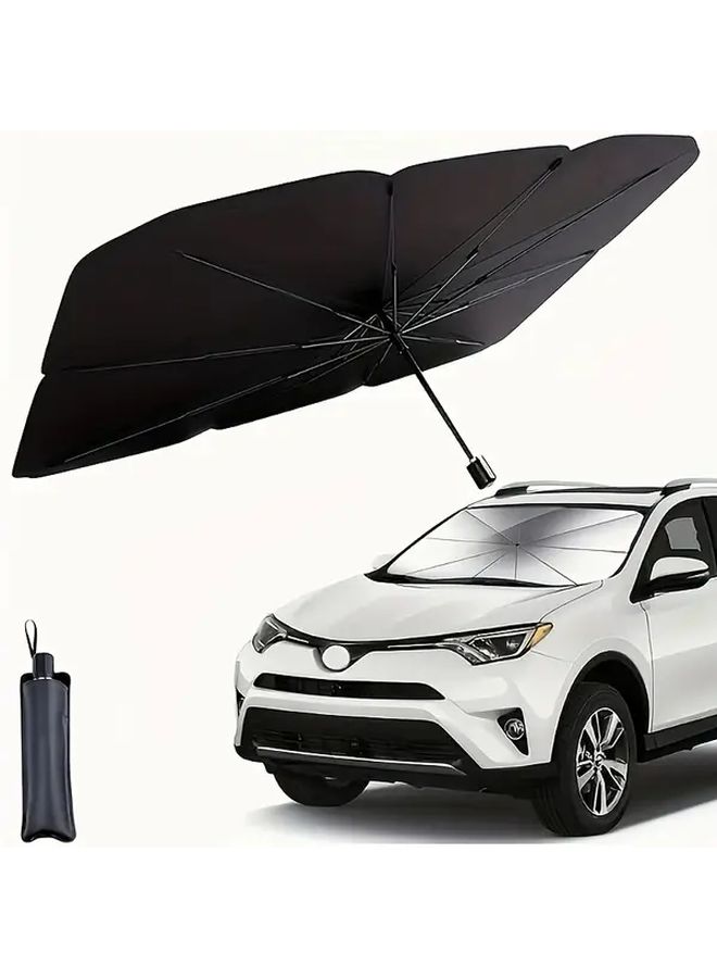 Large Silvery Coated Retractable Car Sunshade Umbrella Style Windshield Cover - Image 3