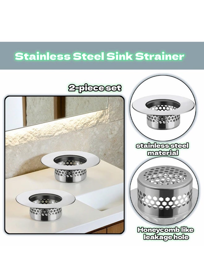 2 Pack Stainless Steel Bathroom Sink Drain Strainer, Hair Catcher Filter for Bathtub RV & Utility Sinks - Image 5