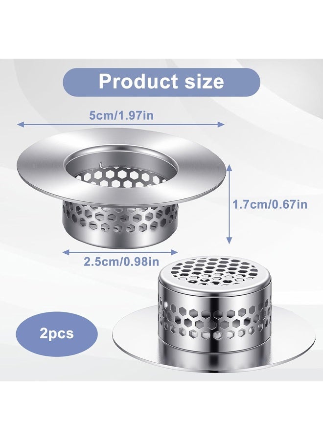 2 Pack Stainless Steel Bathroom Sink Drain Strainer, Hair Catcher Filter for Bathtub RV & Utility Sinks - Image 2