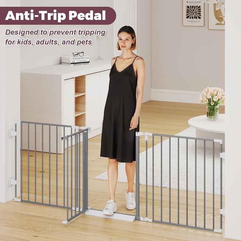 Cideny 78" Extra Wide Baby Gate, Dog Gates Indoor for Doorways Stairs, Essential Safety Gate for Child, Hardware Mounted Adjustable Pet Gate with Anti-Trip Pedal, 28'' Tall 3 Metal Panels Grey - Image 4