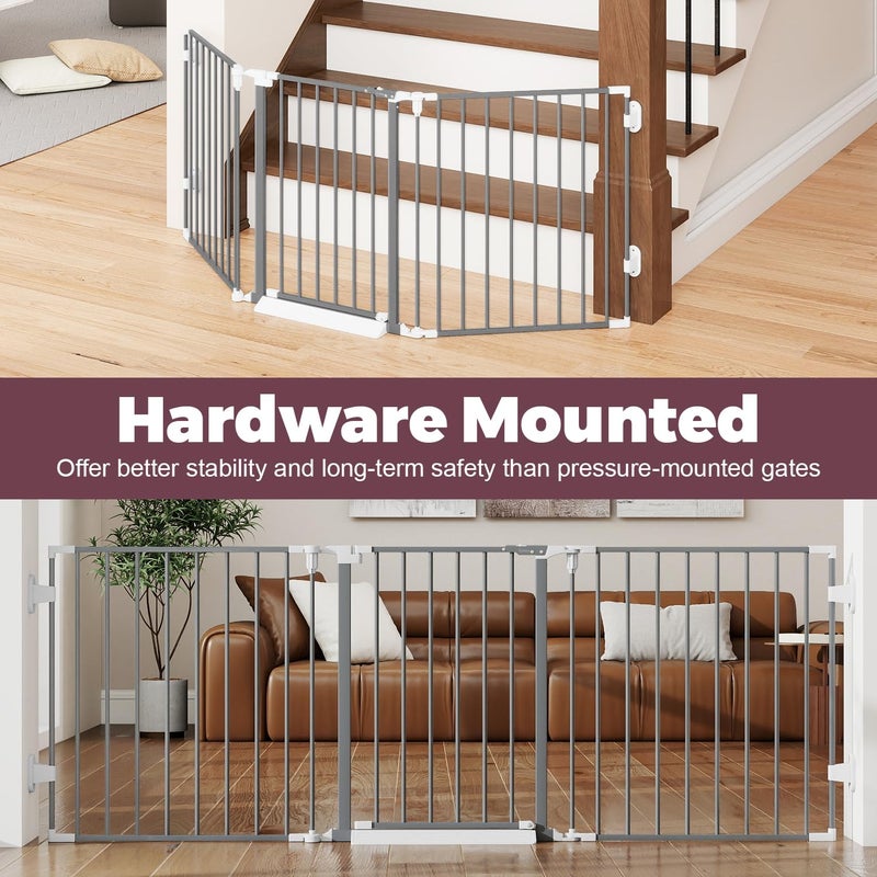 Cideny 78" Extra Wide Baby Gate, Dog Gates Indoor for Doorways Stairs, Essential Safety Gate for Child, Hardware Mounted Adjustable Pet Gate with Anti-Trip Pedal, 28'' Tall 3 Metal Panels Grey - Image 2