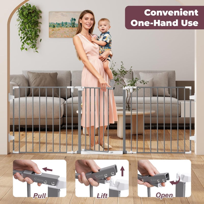 Cideny 78" Extra Wide Baby Gate, Dog Gates Indoor for Doorways Stairs, Essential Safety Gate for Child, Hardware Mounted Adjustable Pet Gate with Anti-Trip Pedal, 28'' Tall 3 Metal Panels Grey - Image 3