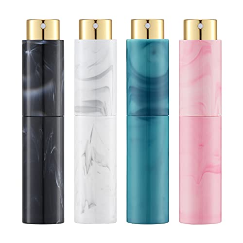 Tekson زجاجة عطر بخاخ 10 مل للسفر 4 قطع حاويات كولونيا قابلة لإعادة التعبئة زجاجة فارغة لرذاذ بحجم صغير أسود وردي أبيض أزرق رخام - Image 1