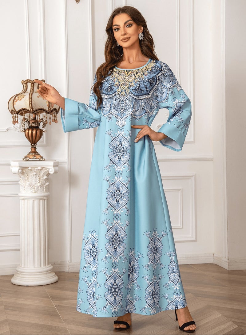 xozgdovg Muslim printed toga beaded elegant crew-neck dress  - Image 1