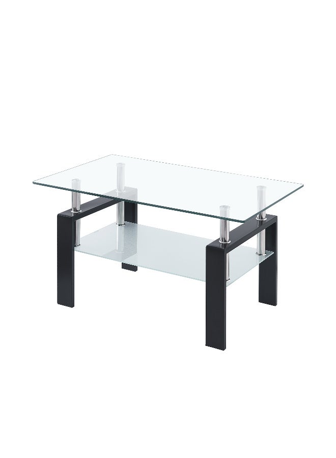 طاولة قهوة زجاجية حديثة ، طاولة شاي مستطيلة زجاجية مقلصة واضحة من طبقتين لغرفة المعيشة ، طاولات قهوة مركزية أنيقة مع تخزين واسع - Image 4