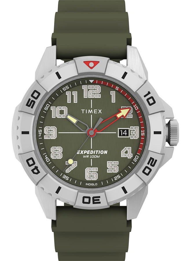 TIMEX ساعة رجال إكسبيديشن نورث ريدج 41 مم - قرص أخضر علبة فضية حزام أخضر - Image 1