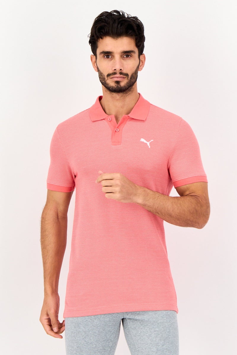PUMA قميص بولو قصير الأكمام للرجال بتصميم نحيف، وردي - Image 1