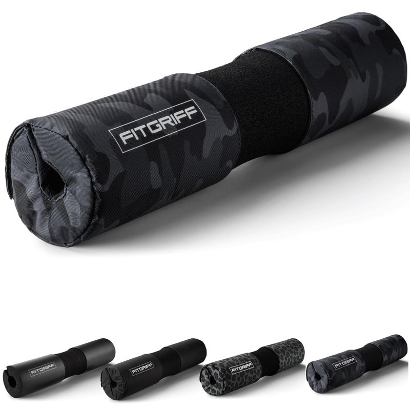 FitgriffÂ® Barbell Hip Thrust Pad for Squats, Lunges & Glute Bridges â€“ Weightlifting Cushion for Neck & Shoulder Protection â€“ Fits Olympic & Standard Bars (Camo-Black) - Image 1