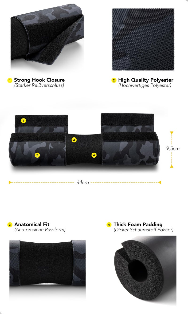 FitgriffÂ® Barbell Hip Thrust Pad for Squats, Lunges & Glute Bridges â€“ Weightlifting Cushion for Neck & Shoulder Protection â€“ Fits Olympic & Standard Bars (Camo-Black) - Image 3