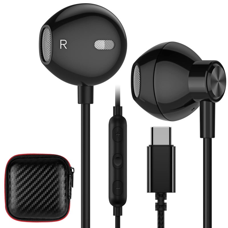 ACAGET USB C Headphones for Samsung S25 S24 FE S23 S22 S21 Ultra S20 Plus Earbuds Wired Headphone for Android Type-C Earpiece for Galaxy A35 A54 5G HiFi Stereo Earphones for iPhone 16 15 Pro Max Black - Image 1