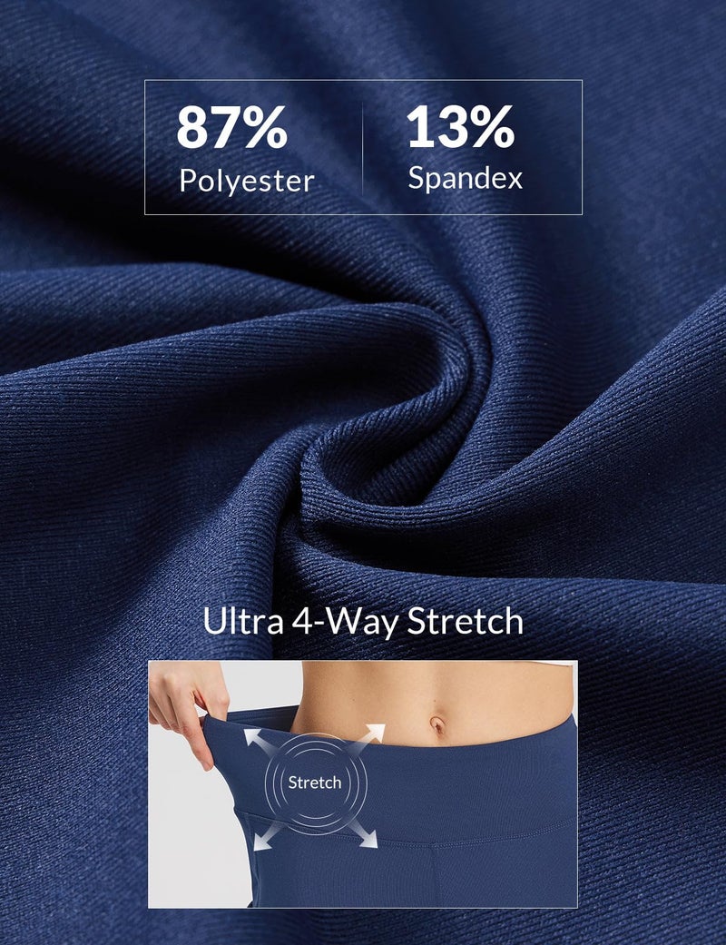 baleaf Womens Yoga Capri Pants High Waist Capri Leggings with Pockets Wide Leg Crop Exercise Workout Summer Pants Navy Blue L - Image 5