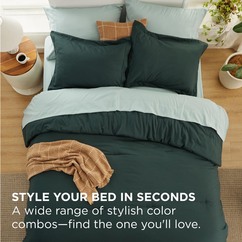 Bedsure Queen Comforter Set - 7 Pieces Forest Green Queen Bedding Set for All Seasons, Boho Contrasting Design Bed in a Bag with Comforter, Sheets, Pillowcases & Shams - Image 4