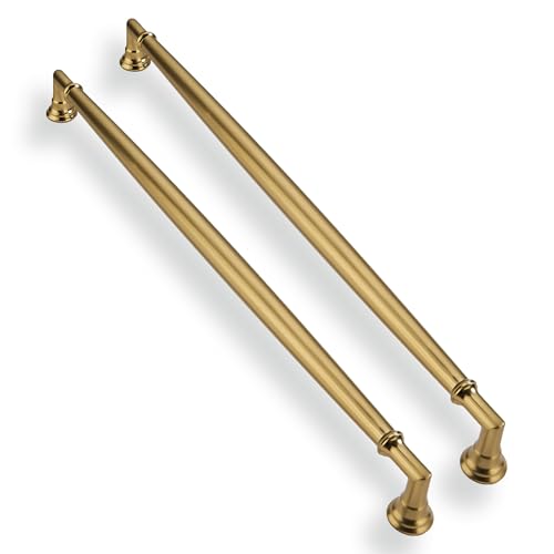 CABDM 5 Pack 12 Inch305mm Brushed Brass Cabinet Pulls Solid Heavy Duty Satin Brass Cabinet Pulls Kitchen Cabinet Hardware for Cupboard Drawer Handles Dresser Pulls - Image 1