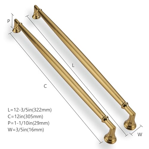 CABDM 5 Pack 12 Inch305mm Brushed Brass Cabinet Pulls Solid Heavy Duty Satin Brass Cabinet Pulls Kitchen Cabinet Hardware for Cupboard Drawer Handles Dresser Pulls - Image 3