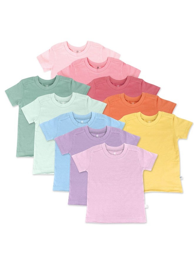 HonestBaby HonestBaby Unisex Baby Organic Cotton Short Sleeve Multipack and Toddler T-Shirt Set, 10-Pack Rainbow Gems Pinks, 3T US  - Image 1