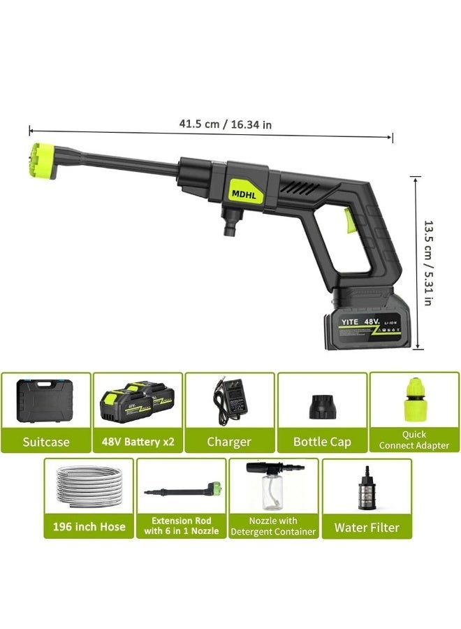 MDHL Cordless Pressure Washer Gun- with 2 Batteries, 300W Handheld Portable High Power Washer with 6-in-1 Nozzle, Hand Held Pressure Washer, Electric Power Cleaner for Car, Garden, Home - Image 2