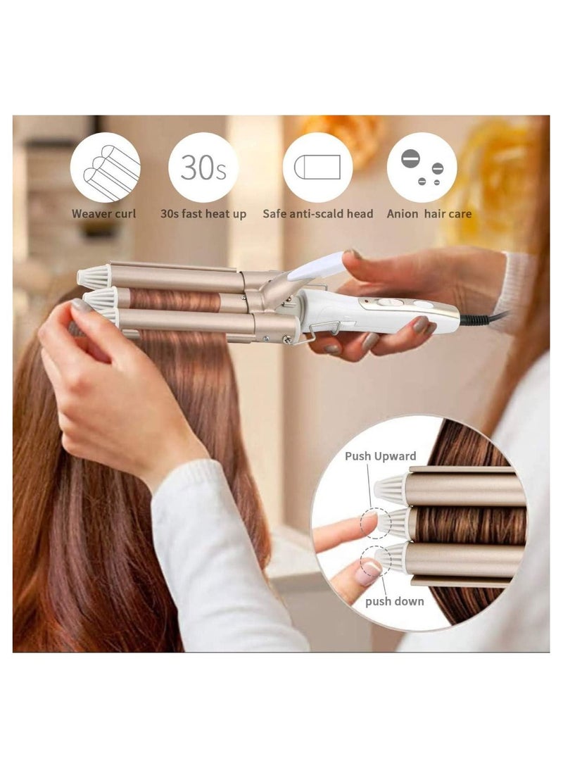 3 Barrel Curling Iron Wand Hair Waver Curler Iron, 1 Inch (25mm) Ceramic Tourmaline Triple Barrels, Crimper Hair Iron Hair Waving Styling Tool for Deep Waves - Image 2