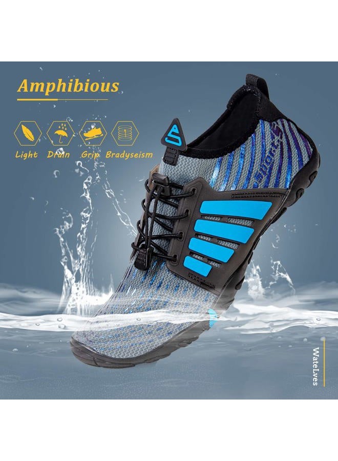 WateLves Water Shoes Mens Womens Beach Swim Shoes Quick-Dry Aqua Socks Pool Shoes for Surf Yoga Water Aerobics (B/Blue Gray, 39) - Image 2