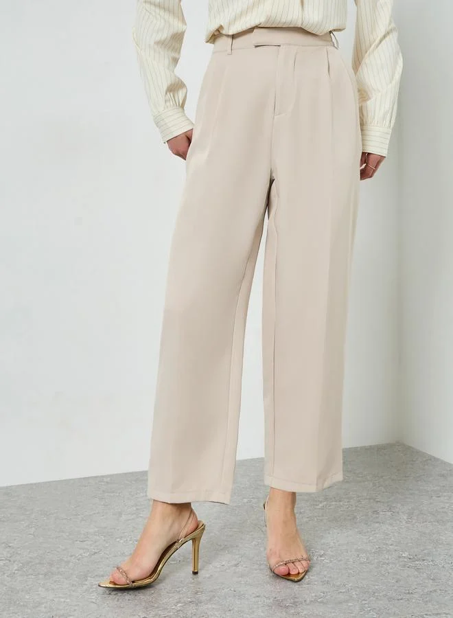 Styli Cream Solid Wide Leg Trousers