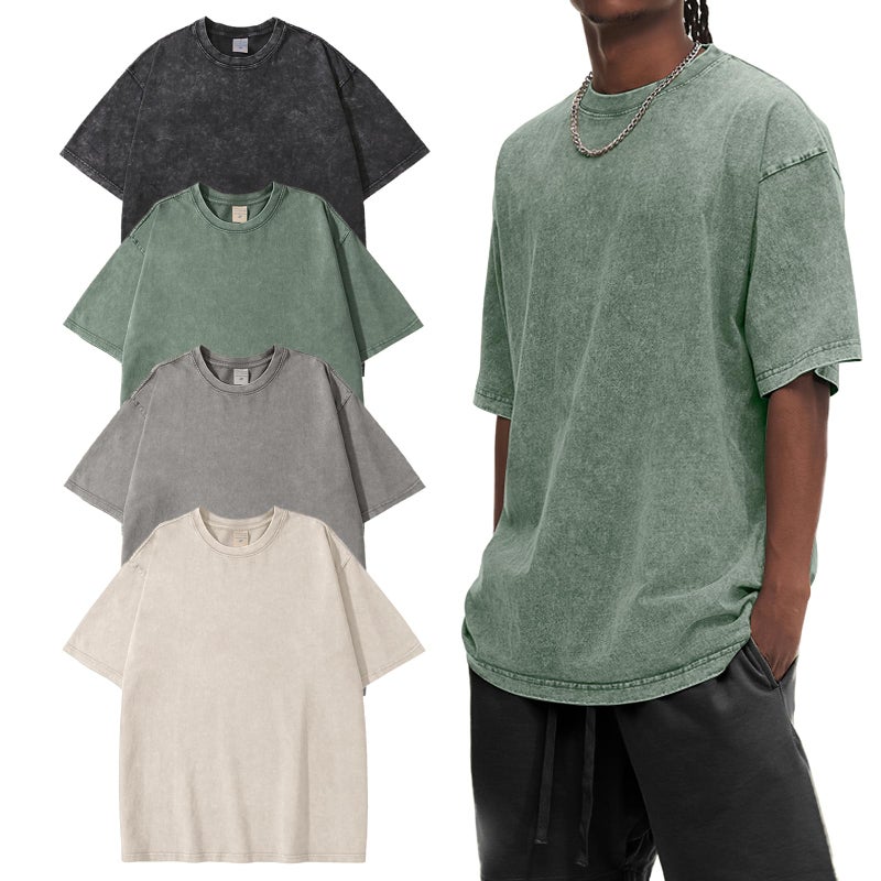 Eisctnd 4 Pack Men's Oversized T-Shirts Heavy Cotton Vintage Tee, Loose Fit Baggy Short Sleeve Casual Streetwear Unisex Tops(4-Black+Beige+Grey+Green-XL) - Image 1