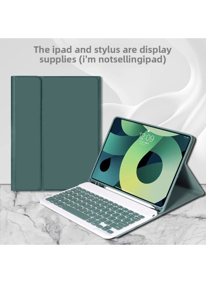 Generic For IPad2025 Pro11 Wireless Bluetooth Keyboard Protective Case 10 Generation Pen Slot Soft Case Air13 Leather Case-Color:Night Green + Keyboard-Applicable Model:Ipad 10th Generation/ipad 11【2022/2025】universal  - Image 1
