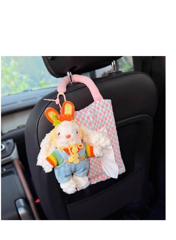 Cute Car Paper Towel Hanging Bag Car Paper Drawer Box - In car Seat Storage Suspended Luxury Doll - Carrot Hat Rabbit+Pink Paper Towel Hanging Bag - Image 1