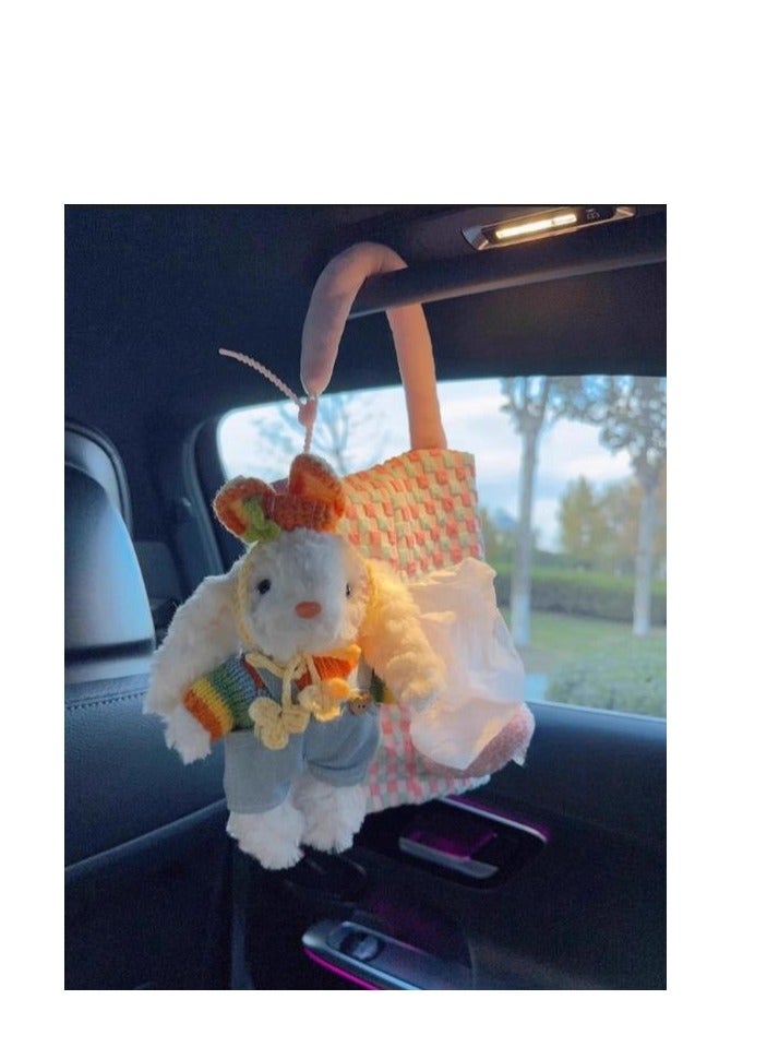 Cute Car Paper Towel Hanging Bag Car Paper Drawer Box - In car Seat Storage Suspended Luxury Doll - Carrot Hat Rabbit+Pink Paper Towel Hanging Bag - Image 3