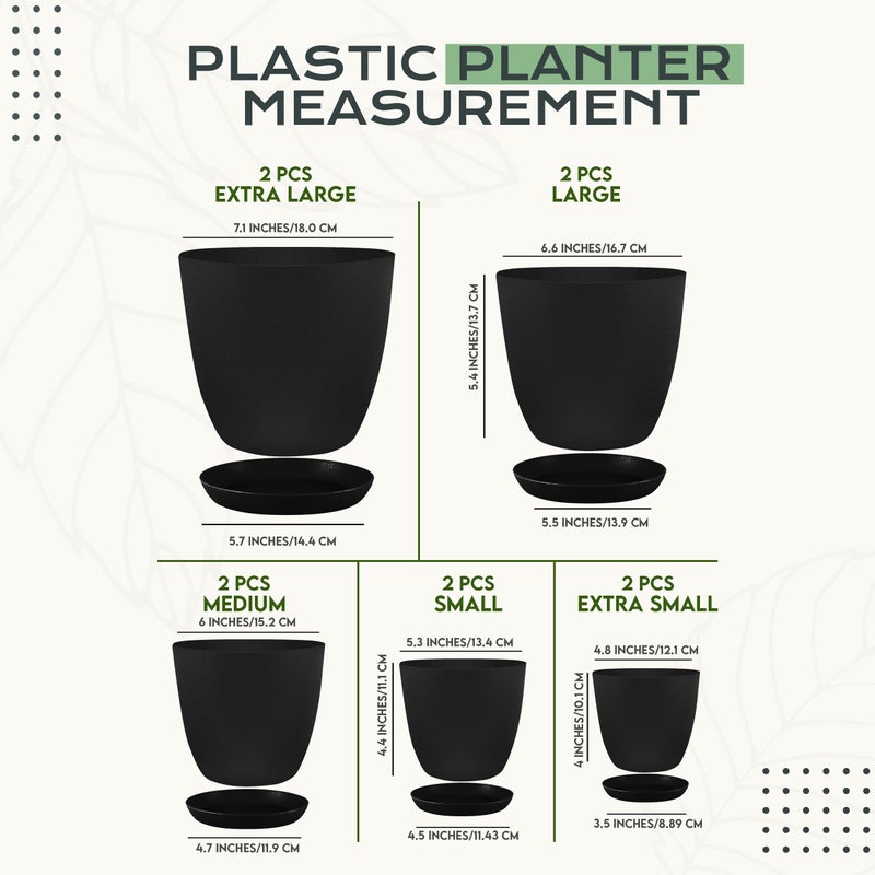 Utopia Home - Plant Pots Indoor with Drainage - 7/6.6/6/5.3/4.8 Inches Home Decor Flower Pots - Pack of 10 Plastic Planters for Indoor Plants, Cactus, Succulents Pot - Black - Image 2