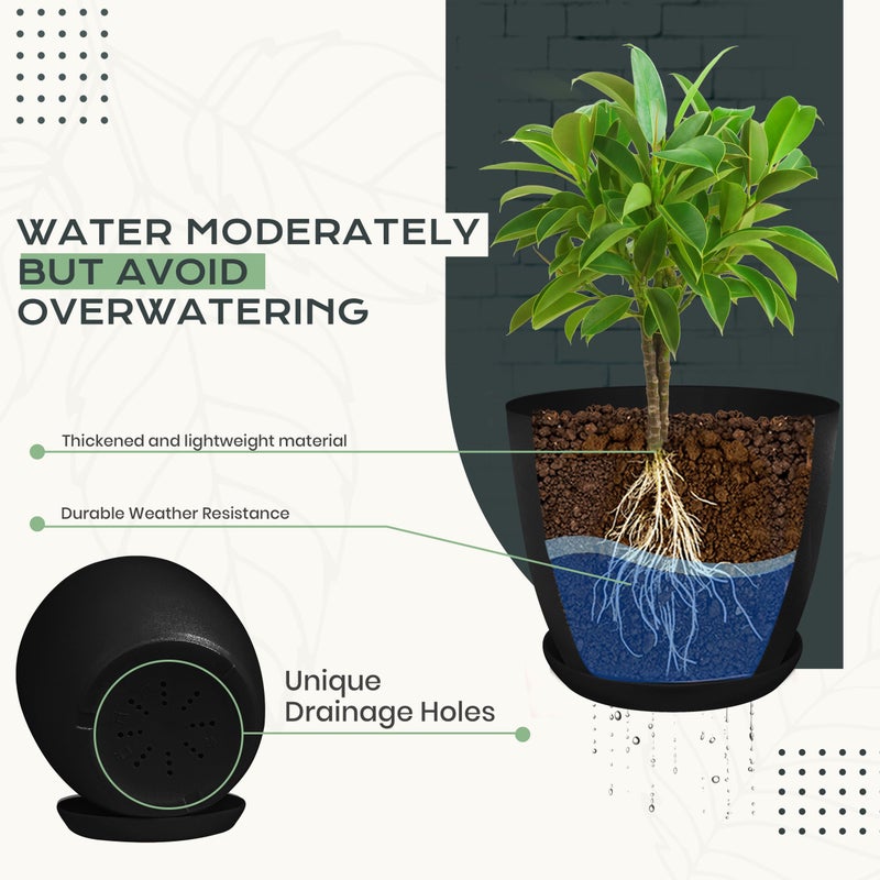 Utopia Home - Plant Pots Indoor with Drainage - 7/6.6/6/5.3/4.8 Inches Home Decor Flower Pots - Pack of 10 Plastic Planters for Indoor Plants, Cactus, Succulents Pot - Black - Image 3