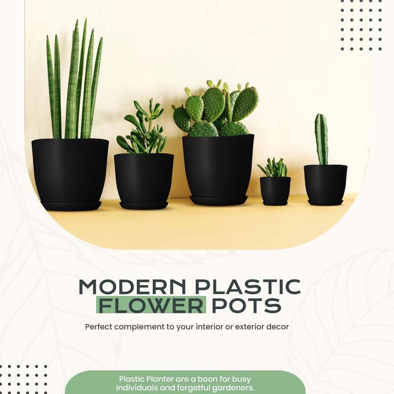 Utopia Home - Plant Pots Indoor with Drainage - 7/6.6/6/5.3/4.8 Inches Home Decor Flower Pots - Pack of 10 Plastic Planters for Indoor Plants, Cactus, Succulents Pot - Black - Image 5