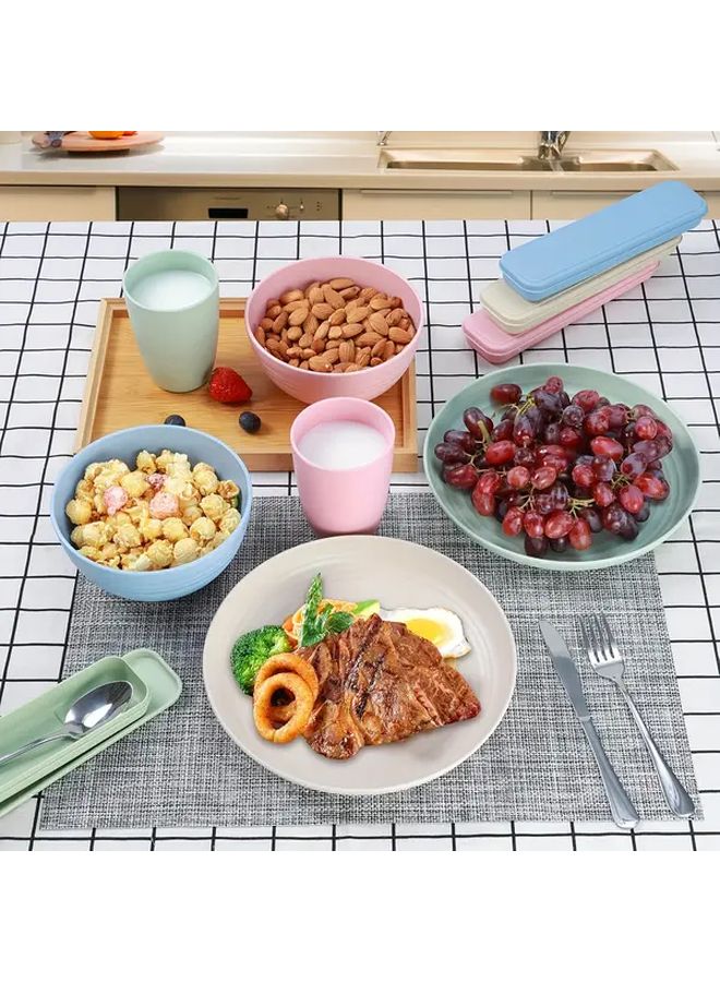 مجموعة أدوات طعام خضراء متنقلة للخارج مكونة من 5 قطع مع سكين وشوكة وملعقة وصحن - أدوات سفر قابلة لإعادة الاستخدام من البولي بروبيلين خفيف الوزن لأواني التخييم ولنزهات وغداء المدرسة - Image 5