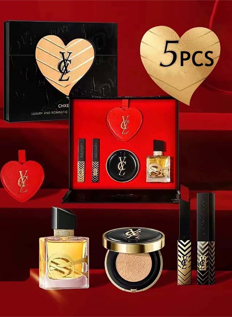 Perfume Gift Set For Women, 5 Pcs Perfume Set Holiday Gifts for Her, Lipstick Cushion BB Cream Set,  Long-Lasting Fresh Floral Aromatic Fragrance,  Ladies Perfume Set For Dating,  Birthday, Gift To Girlfriend, Eau de Parfum For Women - Image 1