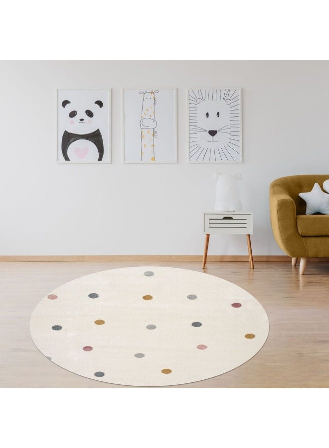 DANUBE HOME Dots Kids Rug  | Washable Kids Rugs Style | Polypropylene + Polyester Area Rug Floor Covering | Indoor Carpet For Living Room Dining Bedroom 150X150cm-White Multi-231200400600 - Image 1