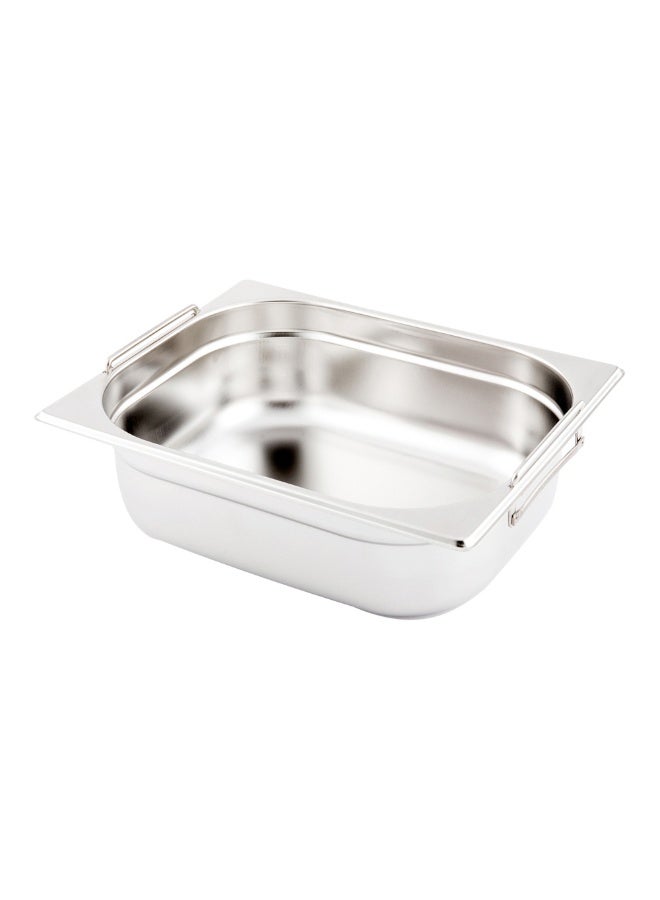 Restaurantware Half Size Steam Table Pan with Collapsible Handles, Easily Insert and Remove - 4" Deep - Anti Jam - Stainless Steel - Commercial Grade - 1ct Box - Met Lux - Image 1