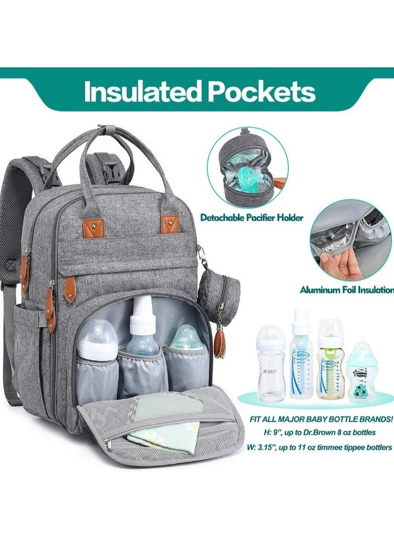 BabbleRoo Multifunctional Waterproof Diaper Bag, Essential Travel Baby Tote with Changing Pad, Baby Carrier and Pacifier Cover - Unisex, Dark Grey - Image 4