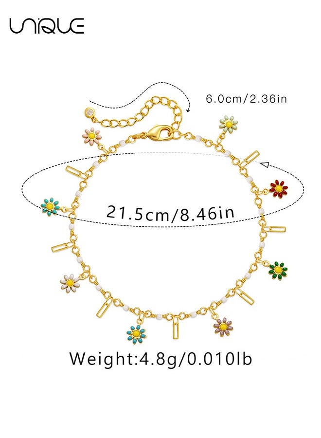 يونيك الخلخال - قلادة ديزي الخلخال - الخلخال البوهيمي - اليد رسمت تقطر الحرفية الملونة ديزي الخلخال - بسيطة وأنيقة - الخلخال الجديد - نساء - Image 2