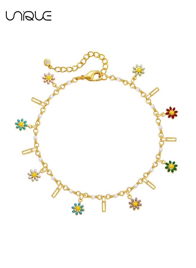 يونيك الخلخال - قلادة ديزي الخلخال - الخلخال البوهيمي - اليد رسمت تقطر الحرفية الملونة ديزي الخلخال - بسيطة وأنيقة - الخلخال الجديد - نساء - Image 1