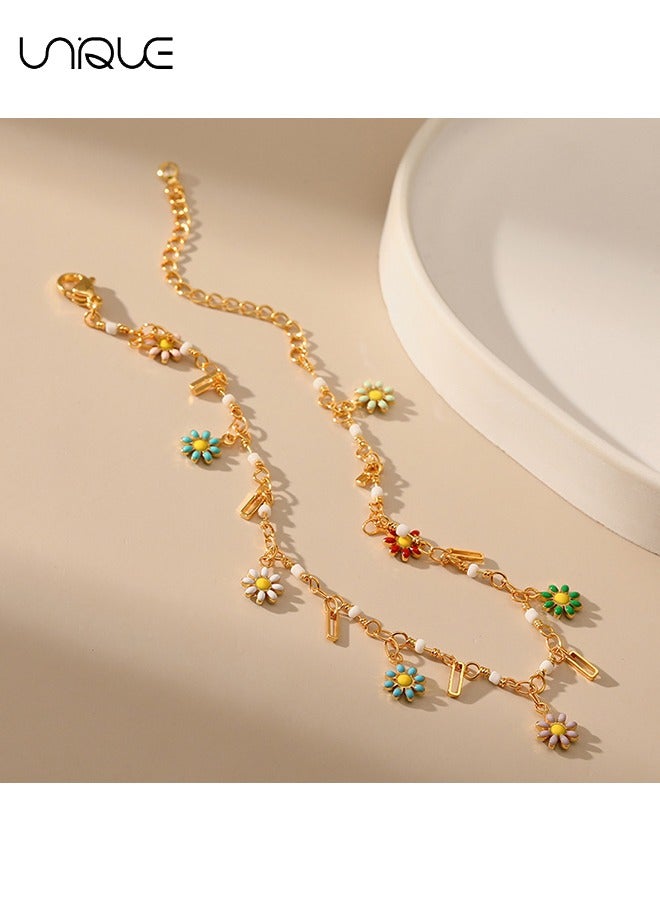 يونيك الخلخال - قلادة ديزي الخلخال - الخلخال البوهيمي - اليد رسمت تقطر الحرفية الملونة ديزي الخلخال - بسيطة وأنيقة - الخلخال الجديد - نساء - Image 5