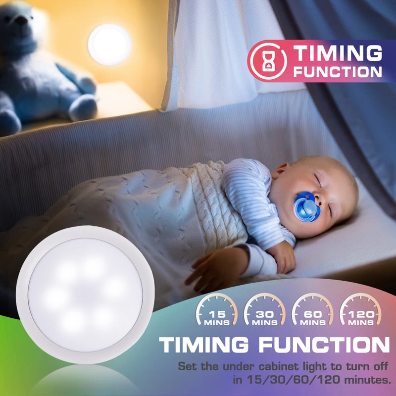 EverBrite Puck Lights with Remote, Wireless LED Battery Operated, Under Cabinet Timer, Stick on Light, Closet Light Dimmable for Closet, Bedroom, Included (6-Pack) - Image 5