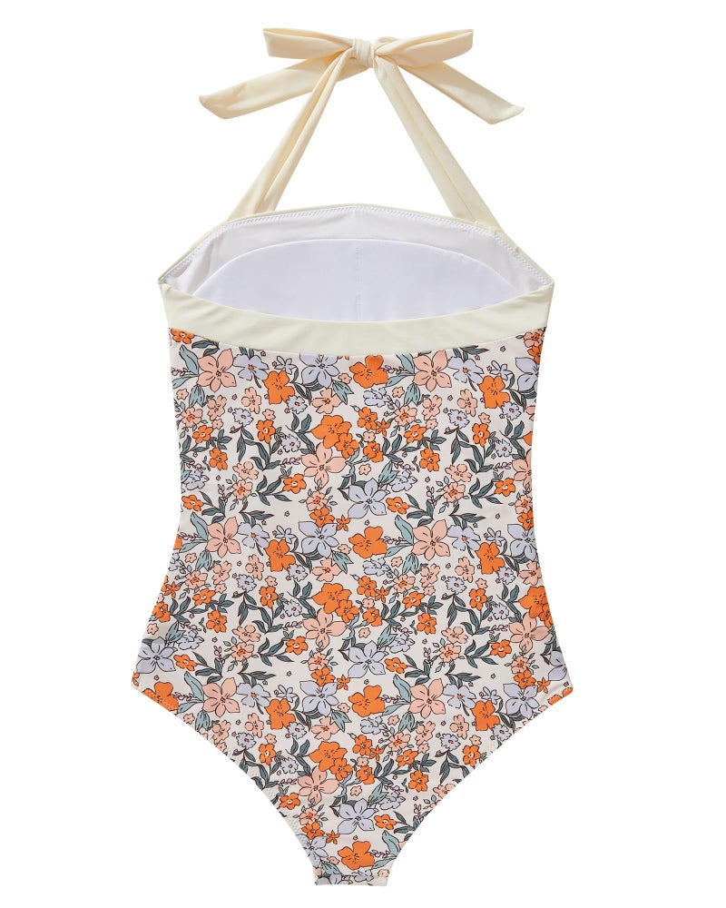 SUUKSESS Women Sexy Tummy Control One Piece Swimsuits Halter Slimming Retro Monokini Bathing Suits Color Block Swimwear (Yellow Floral,S) - Image 5