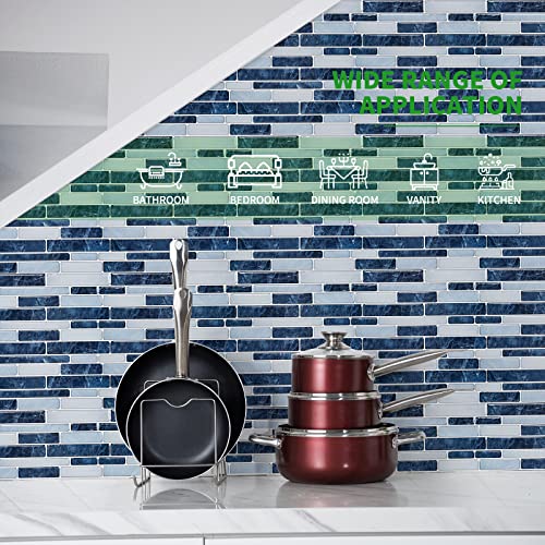 LONGKING Self-Adhesive Kitchen Backsplash, Marble Look Decorative Tiles (10 Tiles) (Dark Blue) - Image 3