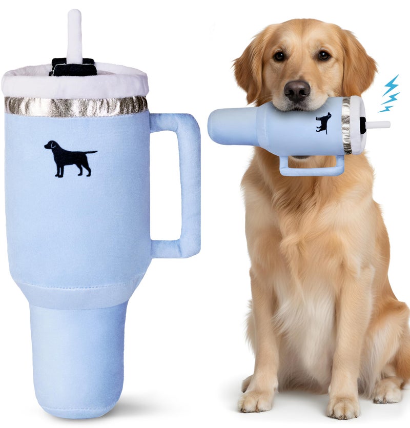 PUPROAR Pup Cup Tumbler Dog Toy Cute Girl Dog Toys and Birthday Gift Soft Plush Squeaky Toy for Puppies Chambray Blue - Image 2