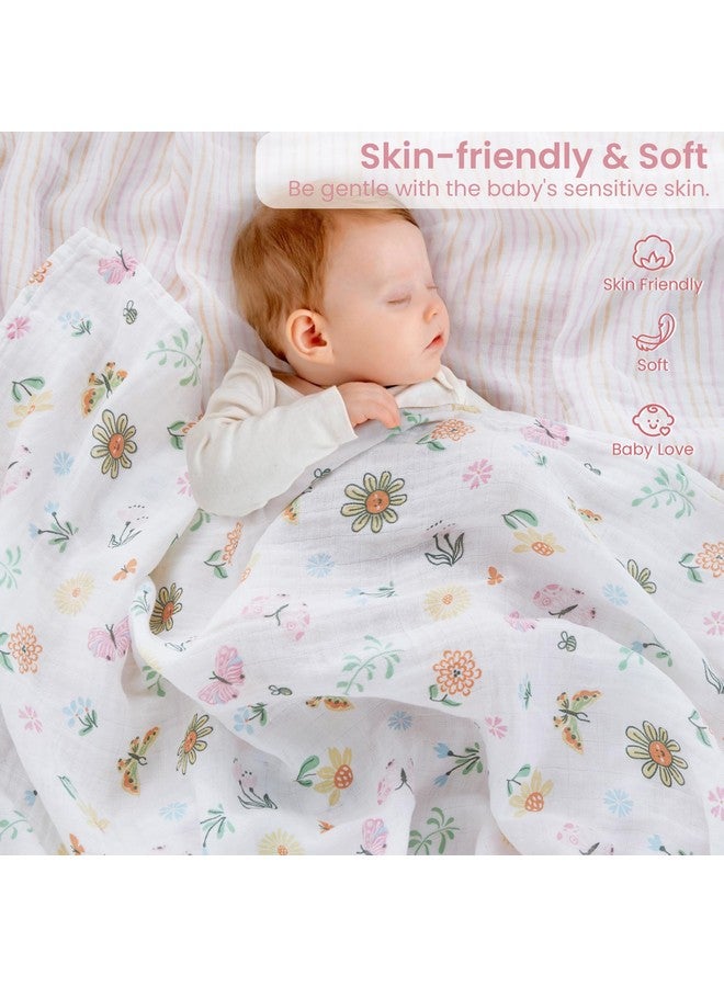 Softan Swaddle Blankets for Baby Girls & Boys Gift, Large 47X47 inches Receiving Blankets for Newborn,4 Pack Flowers and Butterflies - Image 4