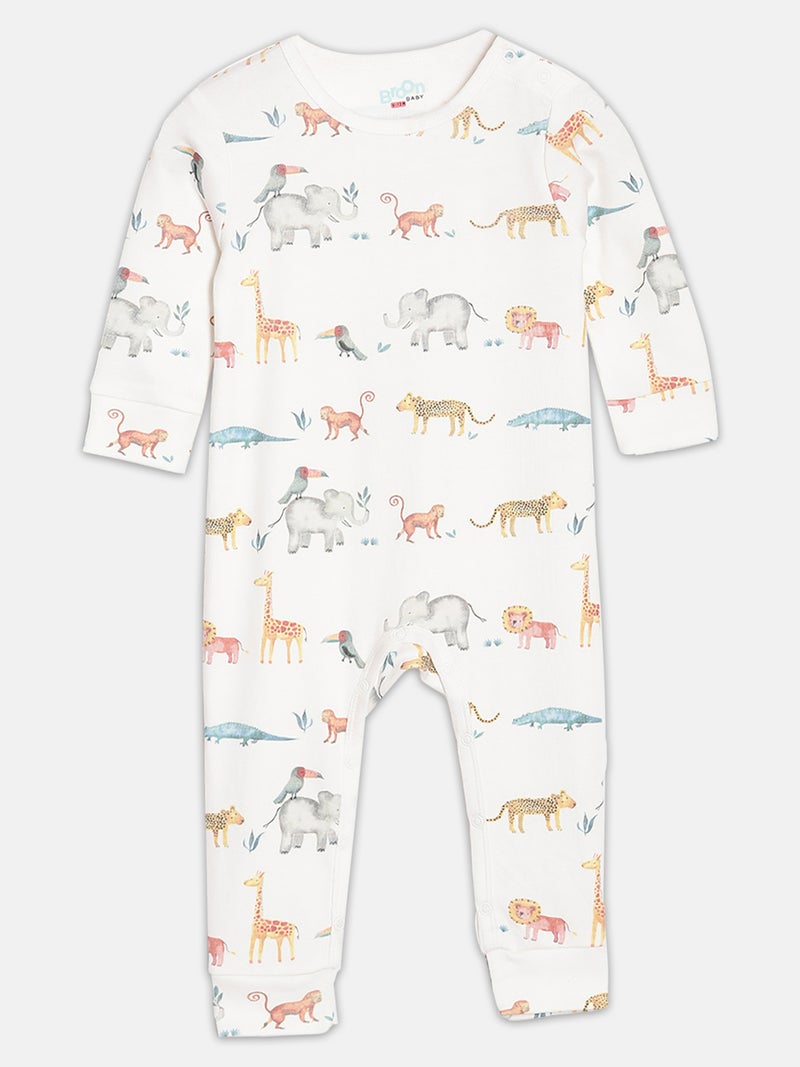 برون طقم بيجامات قطن عضوي مطبوع للأطفال الرضع من برون، لون خردلي وأوف وايت، قطعتين - Image 3