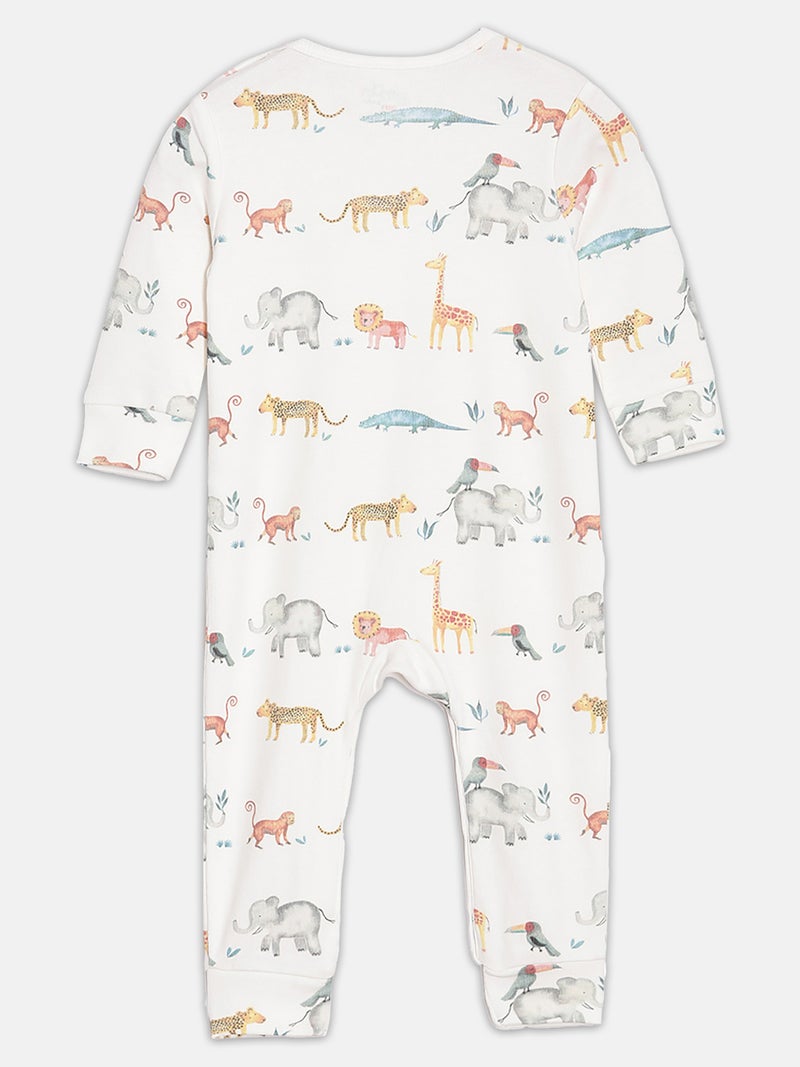 برون طقم بيجامات قطن عضوي مطبوع للأطفال الرضع من برون، لون خردلي وأوف وايت، قطعتين - Image 4