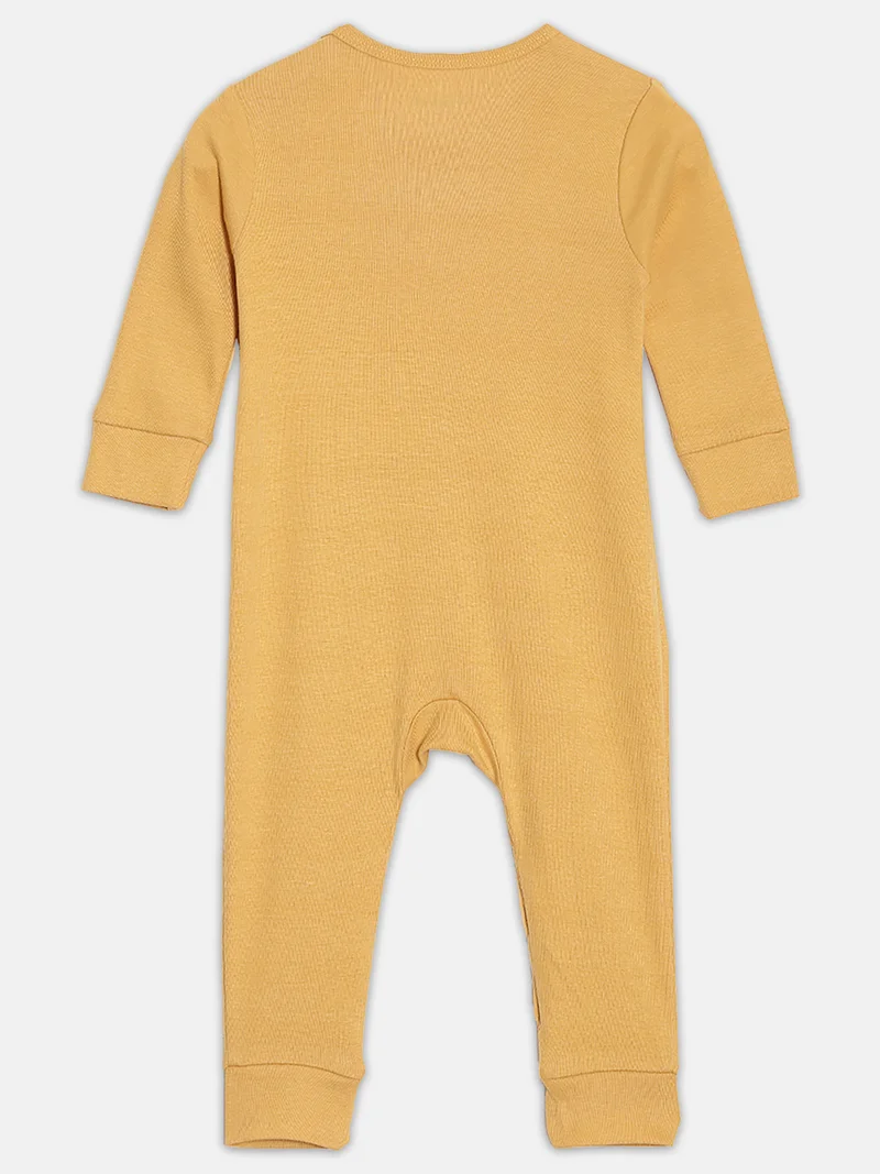 Broon Broon Infant Boys Mustard and Off White Printed Organic Cotton Sleepsuit Pack of 2
