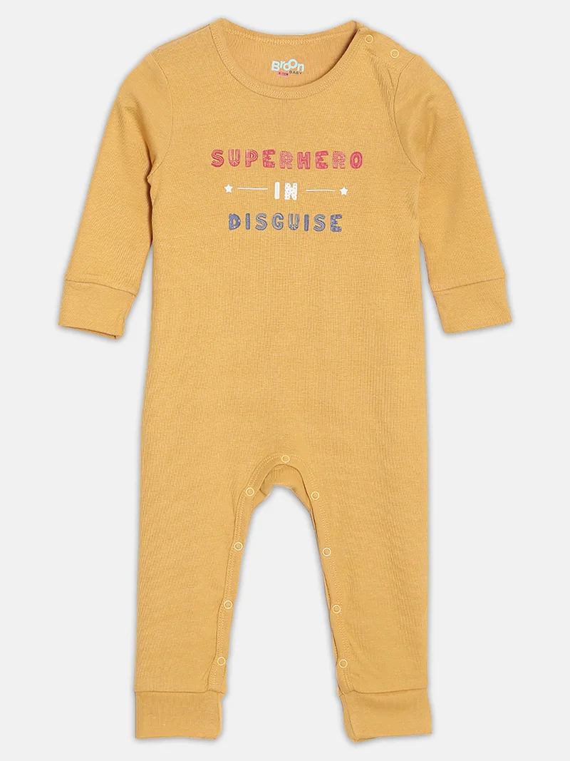 Broon Broon Infant Boys Mustard and Off White Printed Organic Cotton Sleepsuit Pack of 2